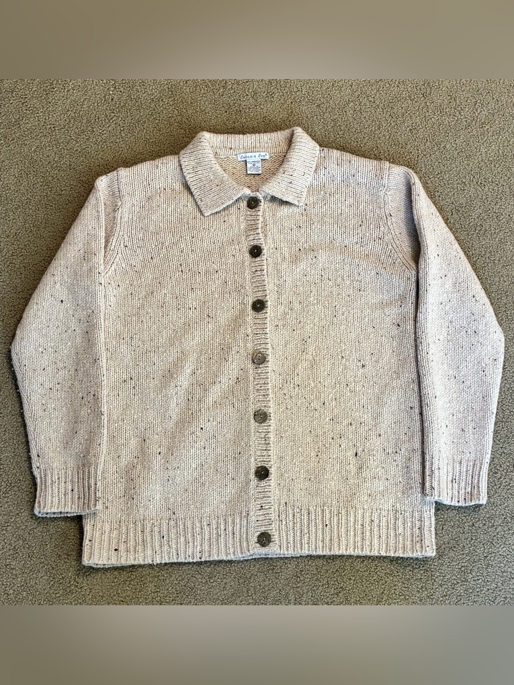 Vintage Eagle’s Eye Sweater Button Up Lambswool Nylon Cardigan Sz M Preppy Cozy